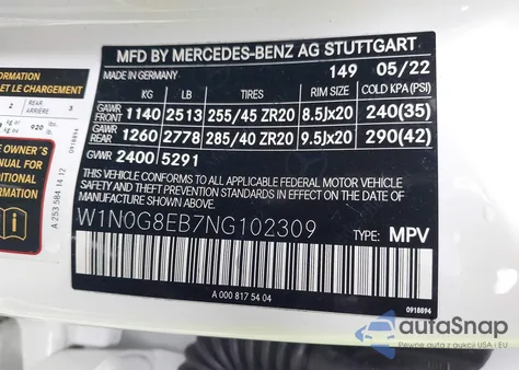 2022 Mercedes-Benz Glc 300 4Matic Suv из США, поврежденный, VIN W1N0G8EB7NG102309